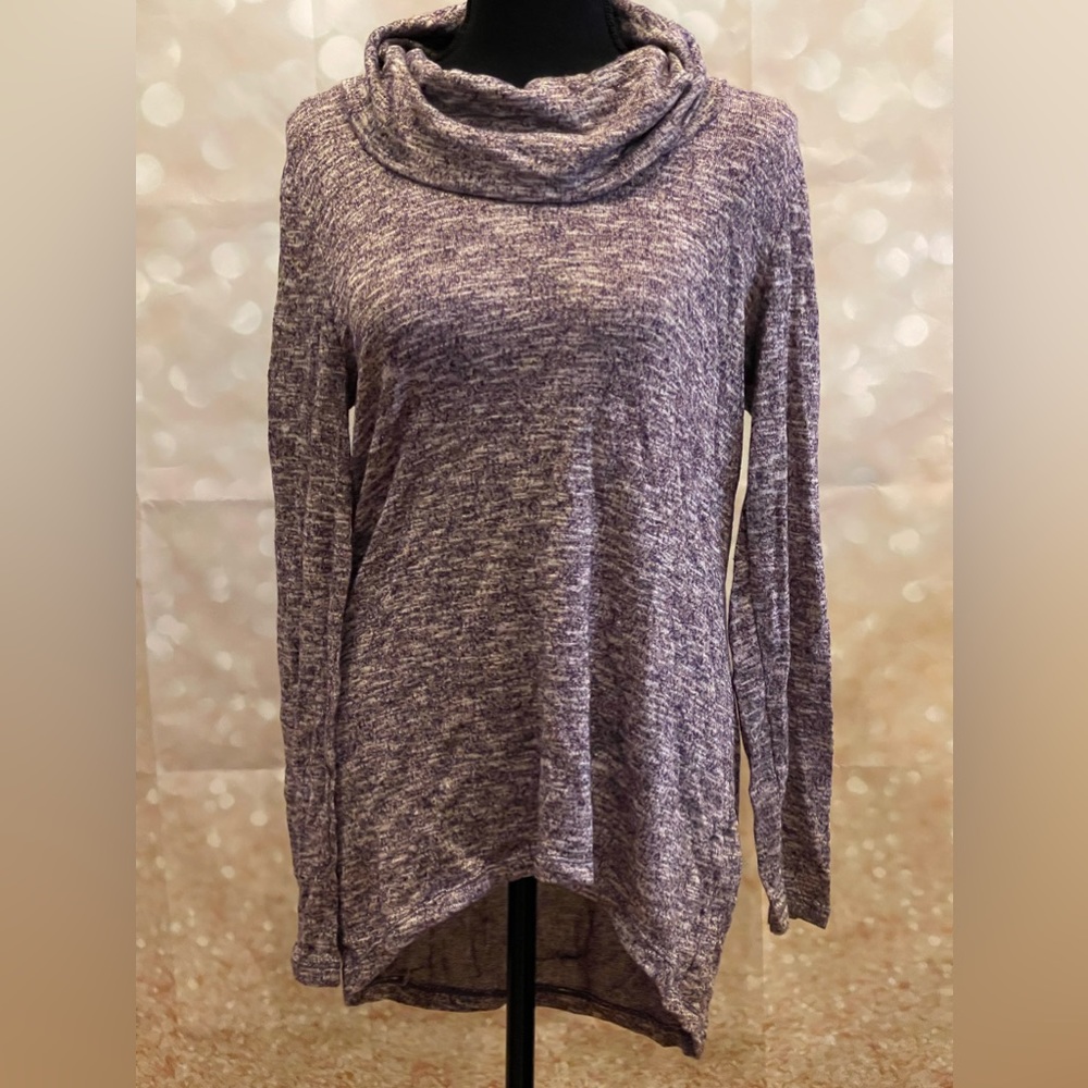 Chicos 1 Cowl Neck Purple/Metallic Gold Shimmer‎ Sweater